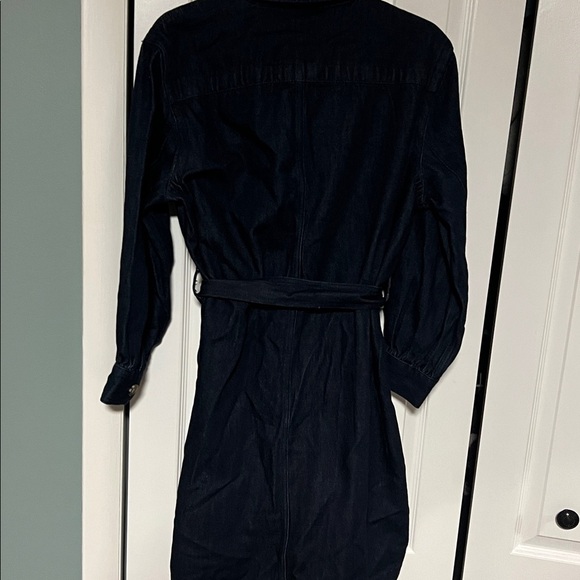Free Assembly Women's Belted Denim Utility Mini Dress with Long Sleeves - Picture 8 of 8